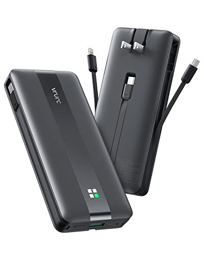 Portable Charger with Built-in Cables & AC Wall Plug, VRURC 22.5W Fast Charging 10000mAh Power bank(QC4.0 & PD3.0), USB C Battery Pack with 4 Output 2 Input, Compatible with iPhone Samsung Android etc | Amazon (US)