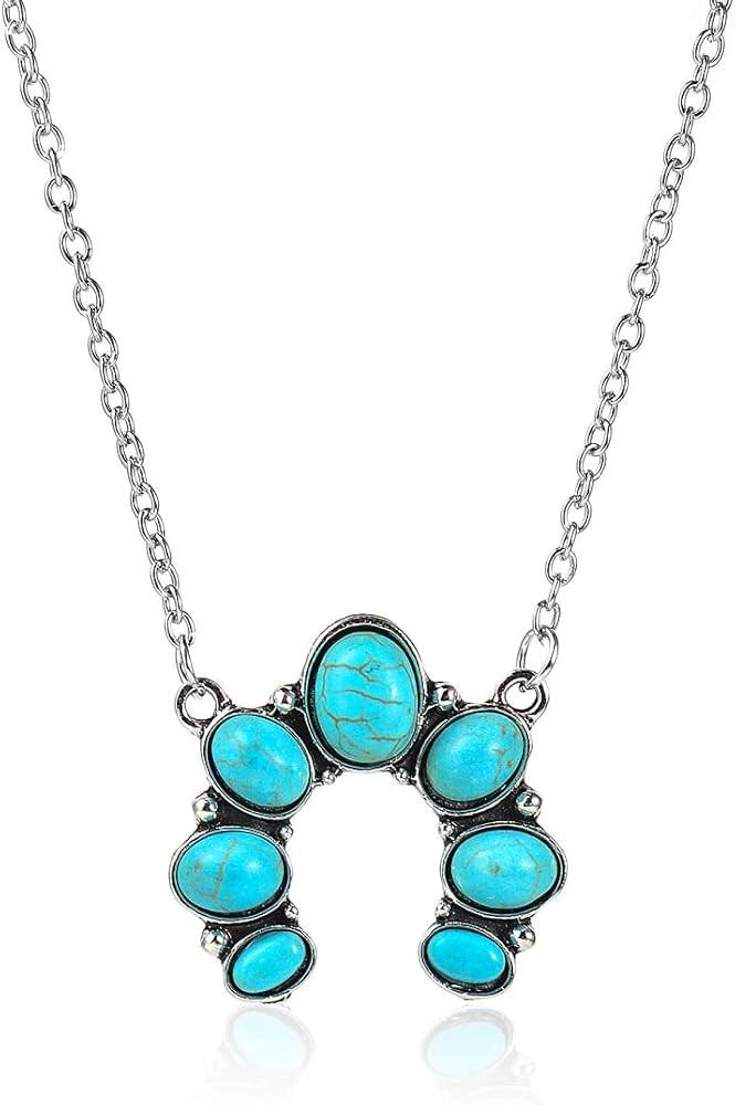 Pingyongchang Natural Turquoise Necklace Boho Bead Silver Cross Vintage Statement Pendant Necklac... | Amazon (US)
