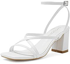 LACUONE Women's Mid Heels Square Toe Chunky Block Heeled Strappy Ankle Buckle Pump Sandals | Amazon (US)