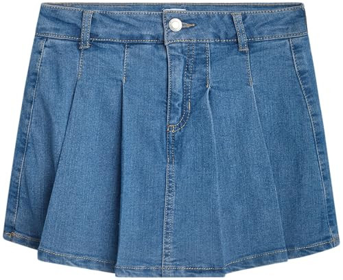 DKNY Girls Denim Skorts - High Waisted Girls Denim Skirt with Shorts Underneath Mini Kids Jean Skirt with Pockets (7-16), Size 14, Medium Wash | Amazon (US)