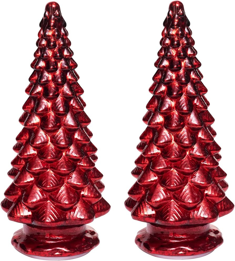 Glass Christmas Tree, 2PCS Lighted Mercury Glass Tabletop Christmas Tree Decoration for Party Cer... | Amazon (US)