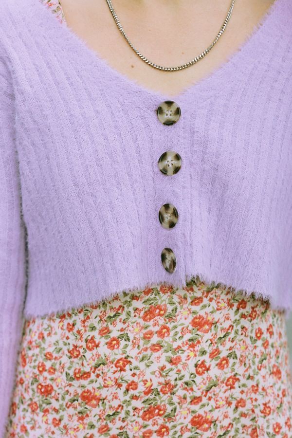 UO Rochelle Fuzzy Cropped Cardigan | Urban Outfitters (US and RoW)