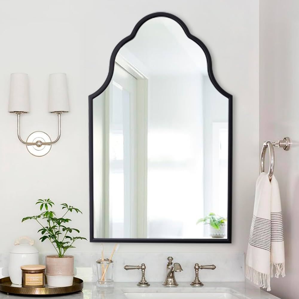 Amazon.com: Chende Arched Mirror for Wall, 32"X20" Black Bathroom Mirror with Wood Frame, Antique... | Amazon (US)