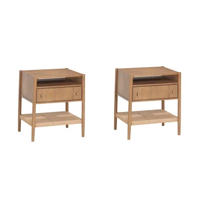 Defreitas Wood Nightstand With Drawer And Seagrass Bottom Shelf | Wayfair North America