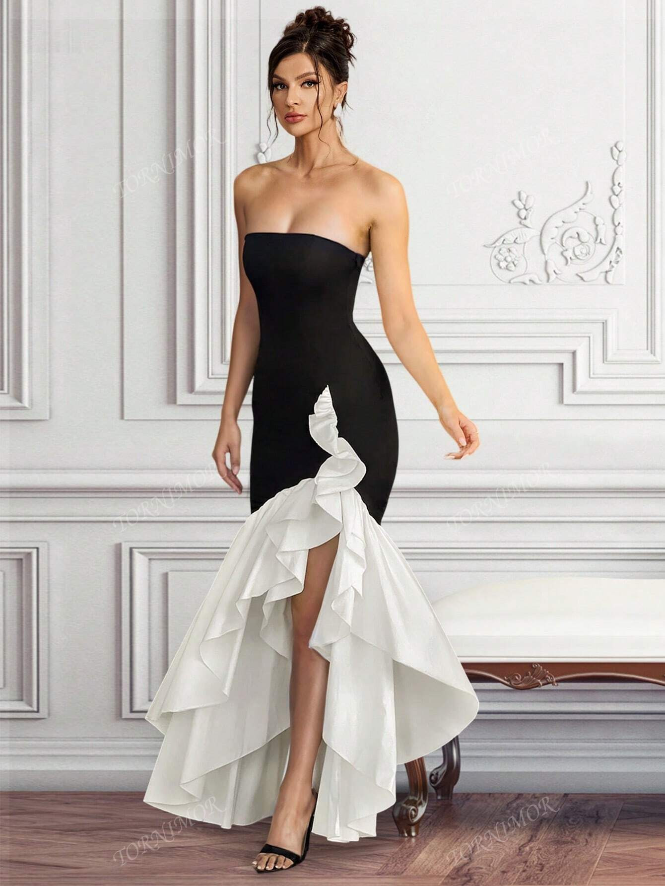 Open Shoulder Asymmetrical Ruffle Hem Bandage Cocktail Dress | SHEIN