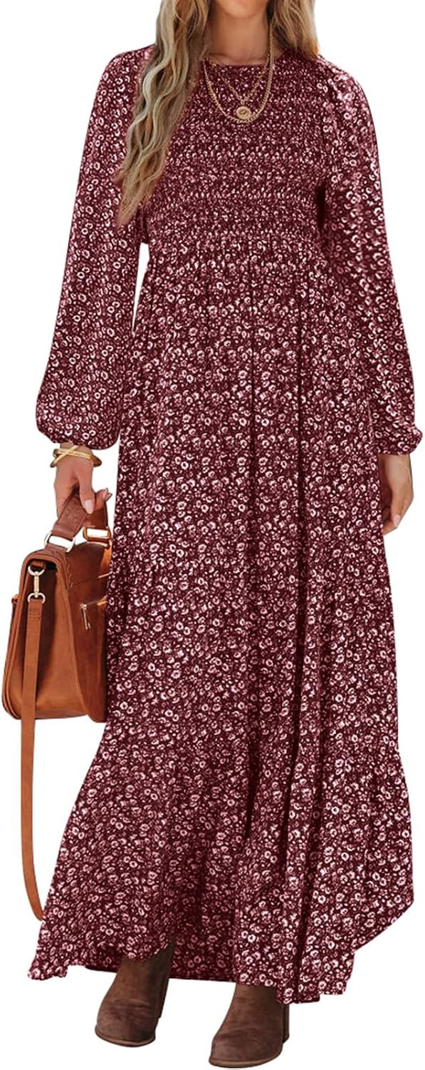 PRETTYGARDEN Long Sleeve Floral Maxi Fall Dresses for Women Trendy Outfits | Amazon (US)