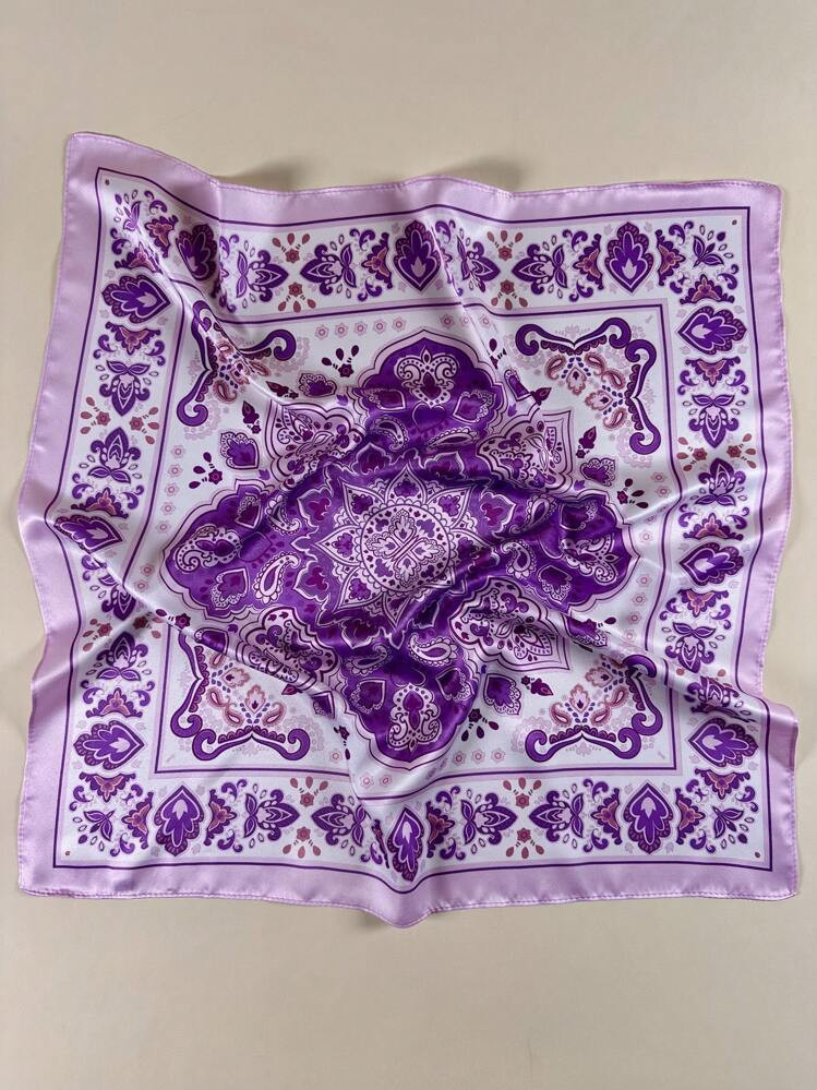 1pc Women's Elegant Mandala Floral Print Scarf, Satin Neckerchief Headscarf, Accessory For Dress | SHEIN