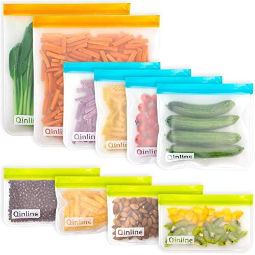 Reusable Food Storage Bags - 10 Pack BPA FREE Flat Freezer Bags(2 Reusable Gallon Bags + 4 Leakpr... | Amazon (US)