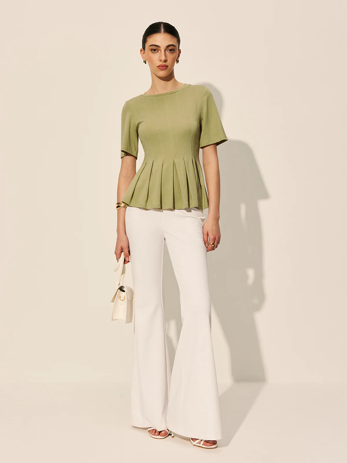 Pleated Peplum Ribbed Top | Commense