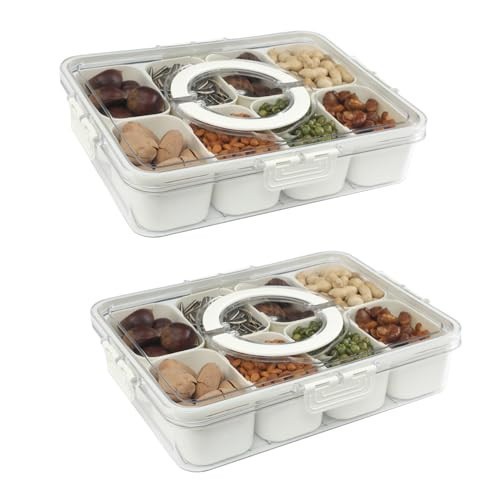 2Pcs Divided Serving Tray with Lid - Portable Snackle Box Charcuterie Container for Camping Portable Food Organizer for Candy, Fruits, Nuts and Snacks, Great for parties, entertaining, picnics | Amazon (US)