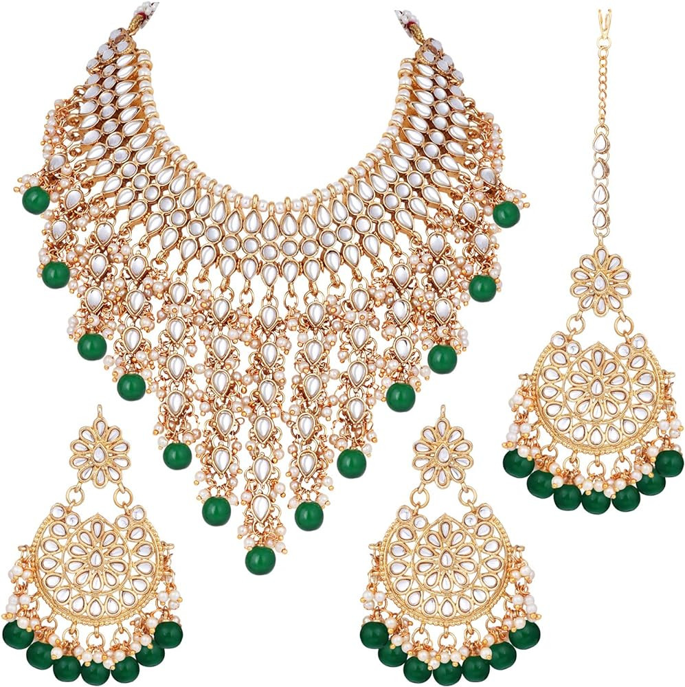 Aheli Elegant Indian Wedding Wear Faux Kundan Studded Choker Necklace with Maang Tikka Set Ethnic... | Amazon (US)