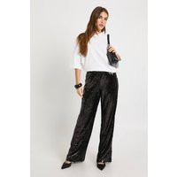 boohoo Women's Low Rise Drawcord Waistband Sequin Trouser in Black | Size: 4 | Woven | boohoo (US & Canada)