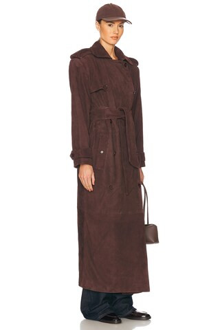 Helsa Suede Trench Coat in Saddle Brown from Revolve.com | Revolve Clothing (Global)