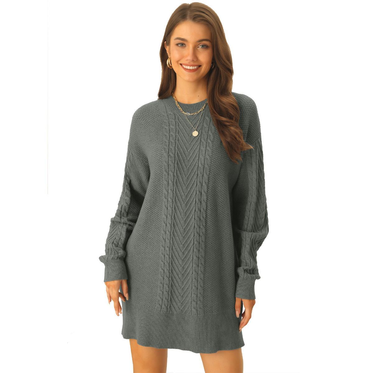 Seta T Women's Long Sleeve Crewneck Above Knee Cable Knit Casual Sweater Dress | Target