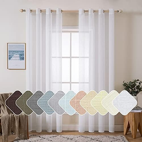 MIULEE 2 Panels Natural Linen Sheer Window Curtains Elegant Solid White Drapes Grommet Top Window Vo | Amazon (US)