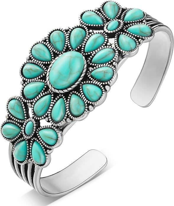 Bonuci Turquoise Bracelet Women Western Style Jewelry Turquoise Cuff Bracelet Adjustable Cluster ... | Amazon (US)