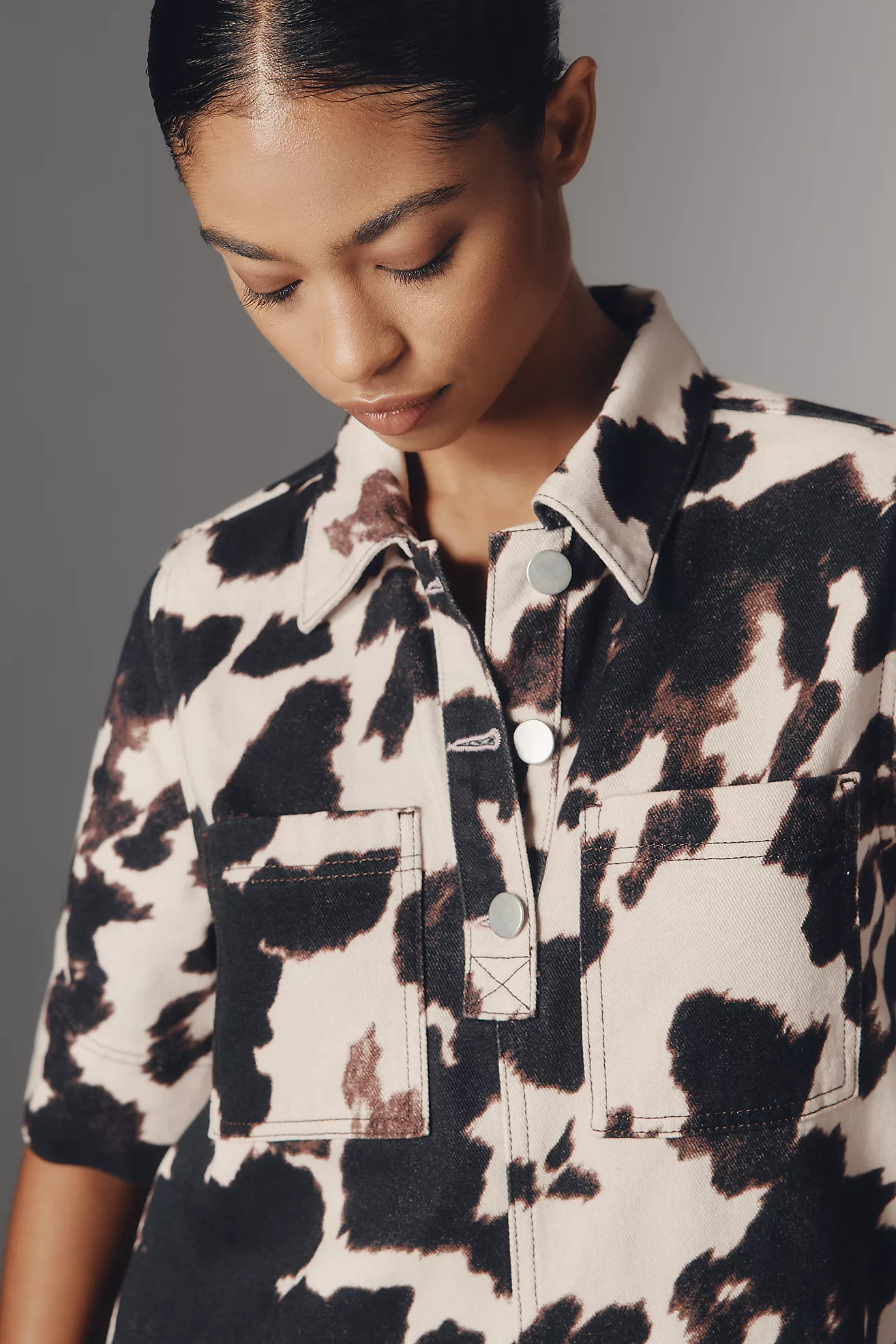 The Jeannie Short-Sleeve Denim A-Line Mini Dress by Maeve | Anthropologie (US)
