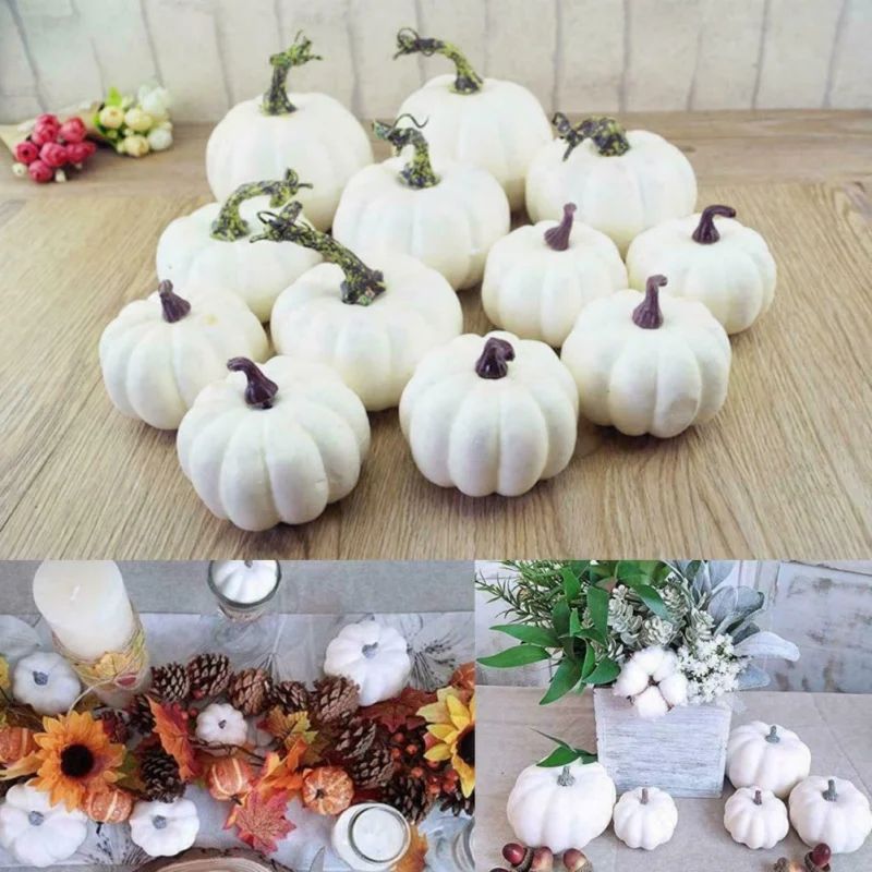 12 PCS Rustic White Artificial Pumpkins for Halloween, Fall Thanksgiving Decorating Harvest Embel... | Walmart (US)