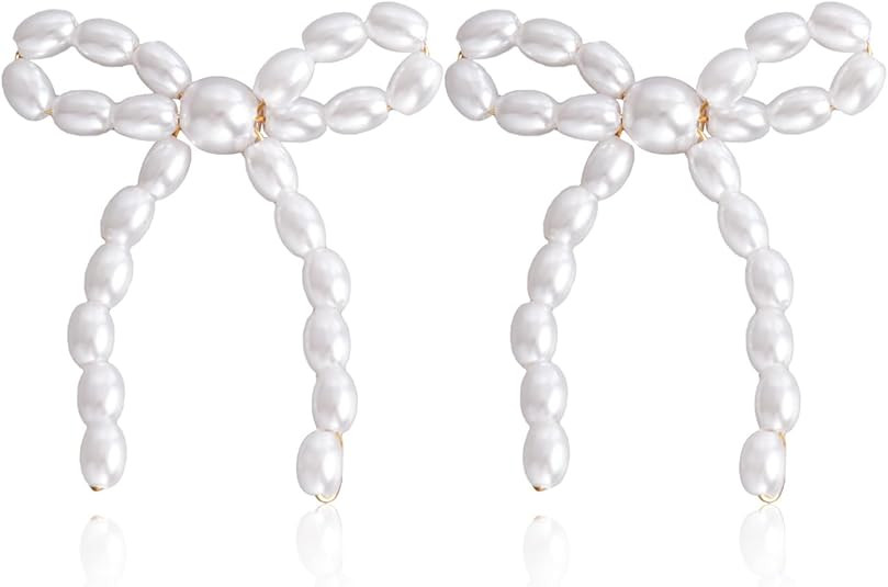 Pearl Rhinestone Bow Earrings - Red Ball Christmas Jewelry for Women | Amazon (US)