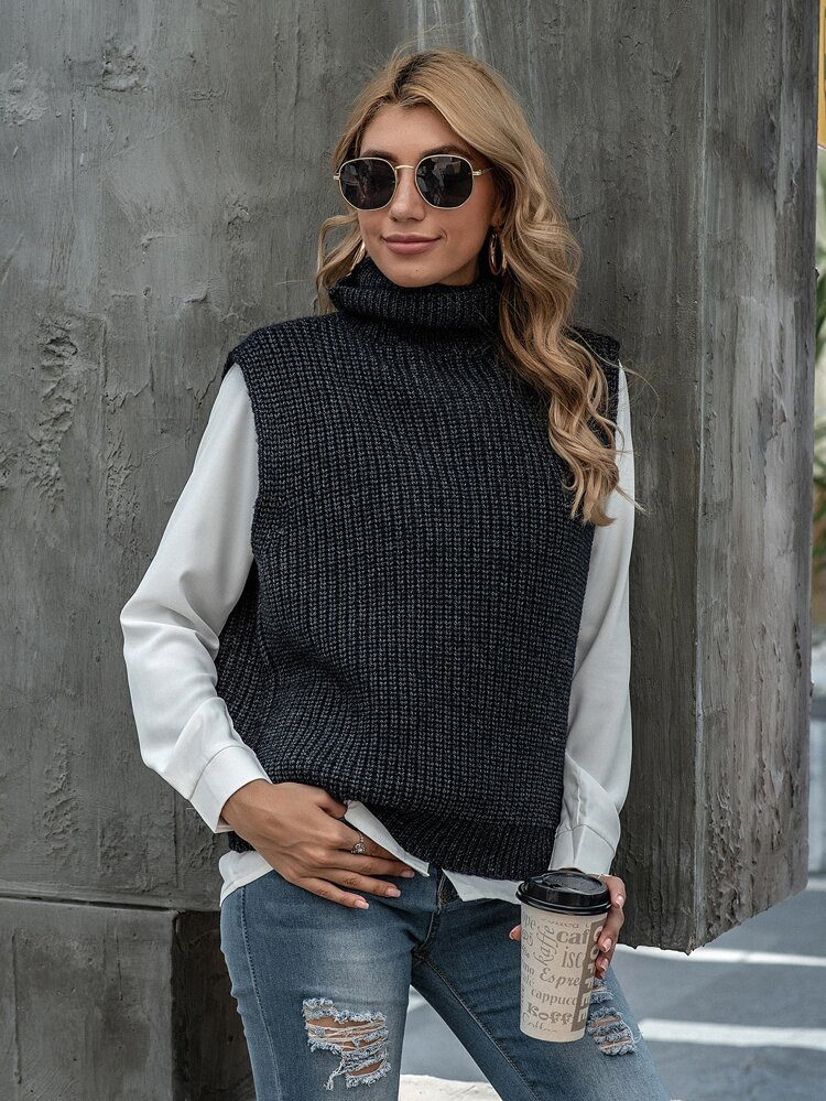 Turtleneck Split Back Sweater Vest | SHEIN