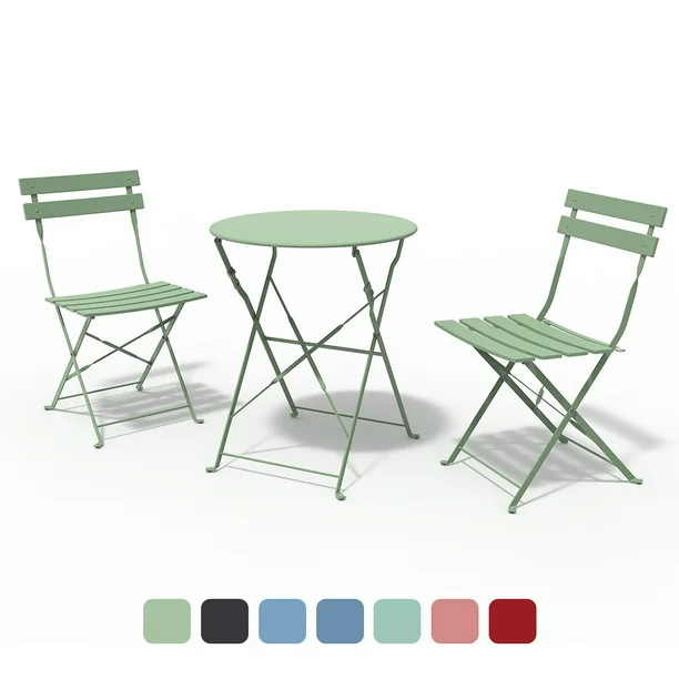 Grand Patio Metal Folding Bistro Set, 2 Chairs and 1 Table, Garden-Pea Green | Walmart (US)