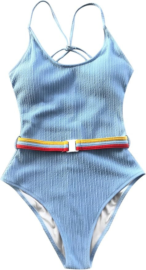 CUPSHE Women's Make Me Proud Low Back Cross One-Piece Swimsuit Bathing Suit | Amazon (US)