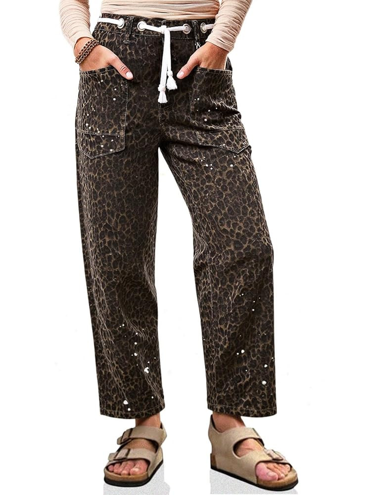 Cicy Bell Womens Baggy Barrel Horseshoe Jeans Wide Leg Drawstring Vintage Denim Pants with Front ... | Amazon (US)