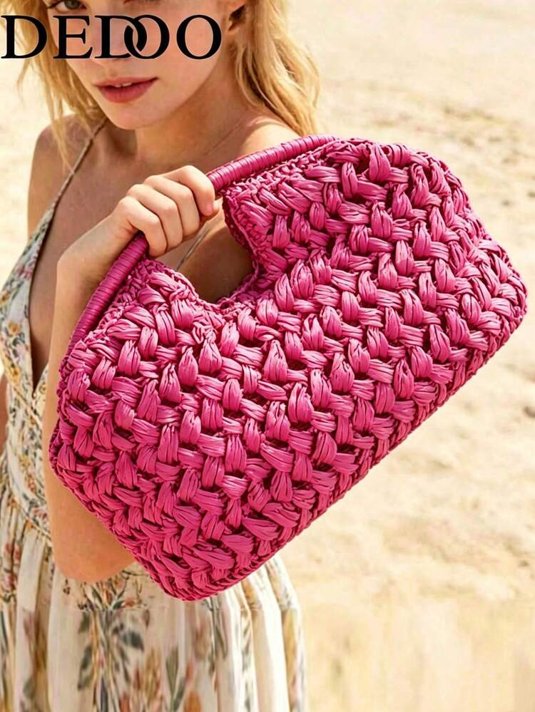 Dedoo 2026 New Natural Fiber Clutch, Handwoven Raffia Grass Summer Beach Bag, Straw Bag | SHEIN