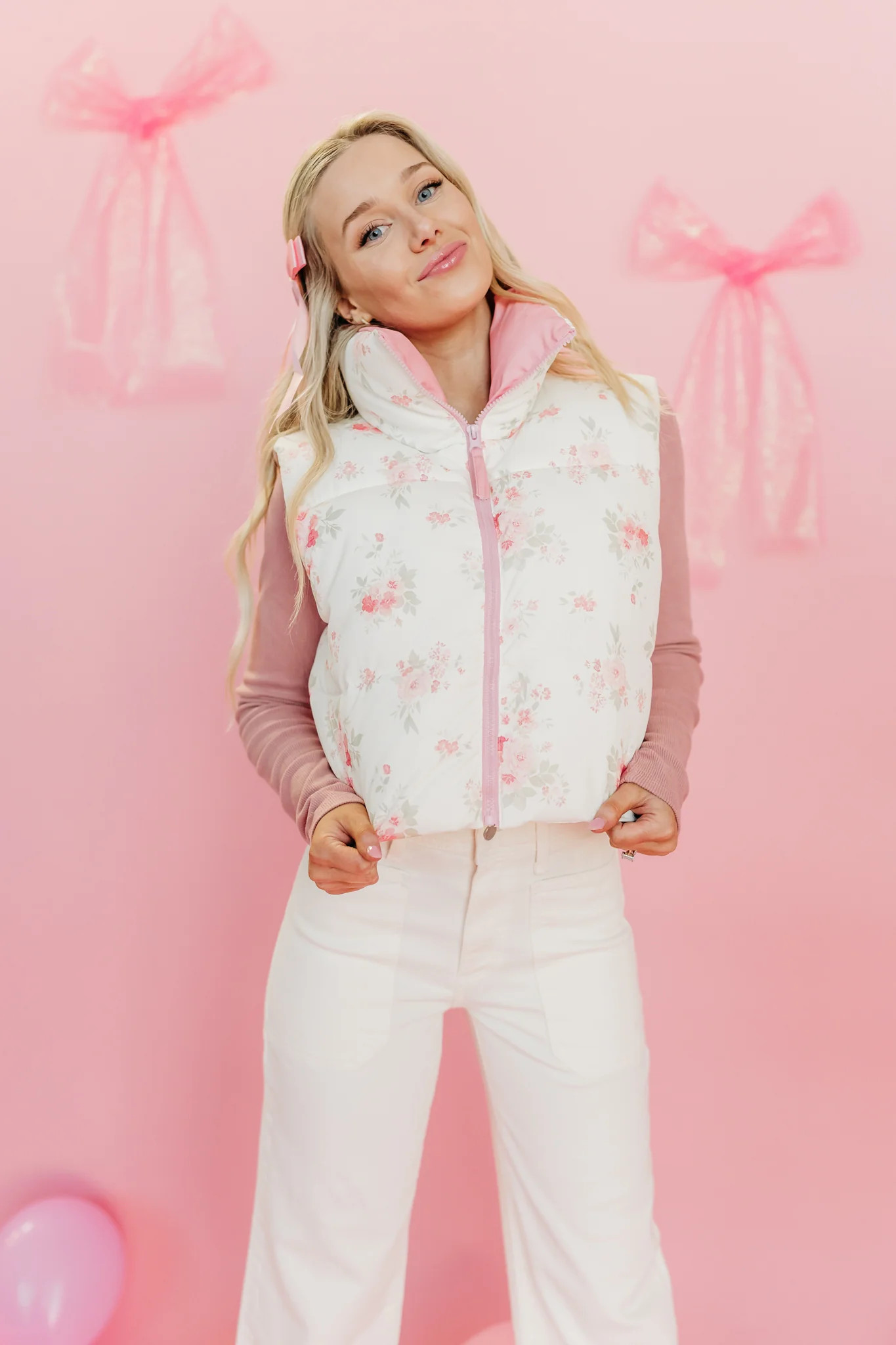 THE FREYA FLORAL PUFFER VEST IN PINK | Pink Desert