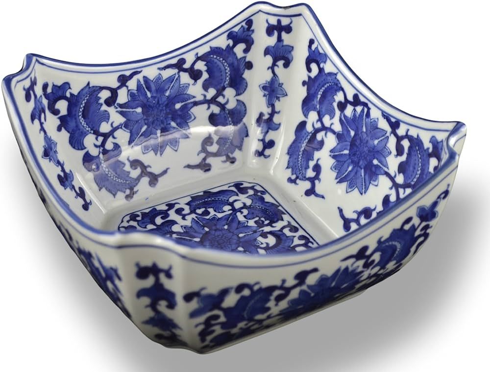 Blue and White Square Octagon Serving Bowls, Salad Bowls, Fruit Bowls Chinoiserie Bowl (9") | Amazon (US)