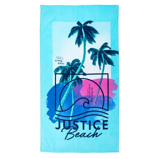 Justice Sunny Vibes Beach Towel, 64" x 34", 100% Cotton, Blue - Walmart.com | Walmart (US)