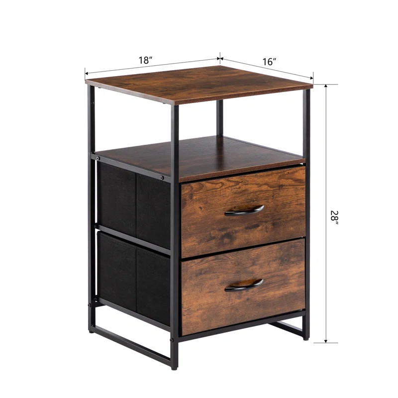 18" wide Industrial Rustic Wooden Nightstand with Iron Frame and 2 Drawers | Wayfair North America