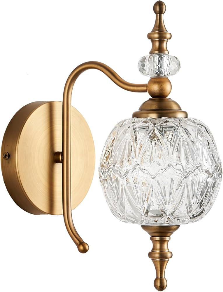 TLOLGT Vintage Bathroom Wall Sconces, 1-Light Wall Light Fixtures with Crystal Glass Shade Retro ... | Amazon (US)