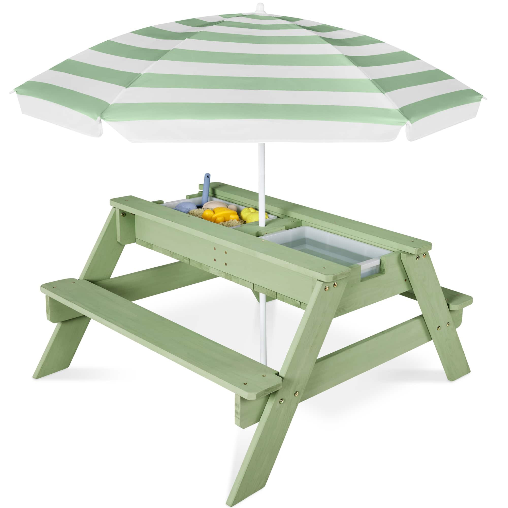 Best Choice Products - Kids 3-in-1 Outdoor Sand and Water Activity Picnic Table with Umbrella - Sage | Best Buy U.S.