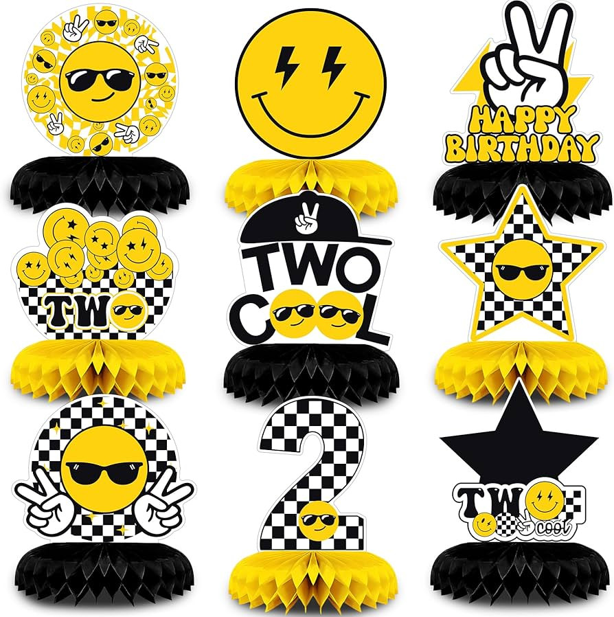 NANAGALI 9 Pcs Two Cool Honeycomb Centerpiece Two Cool Birthday Party Decorations - Happy Face 2n... | Amazon (US)