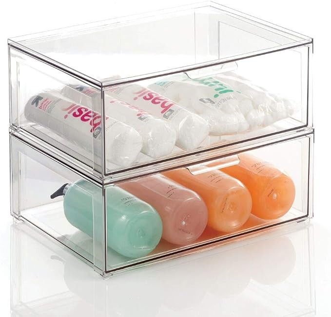 mDesign Plastic Stackable Bathroom Storage Box with Pull-Out Drawer - Container for Organizing Ha... | Amazon (US)