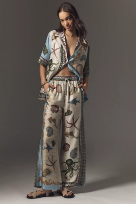 ALÉMAIS Bath House Wide-Leg Silk Pants | Anthropologie (US)