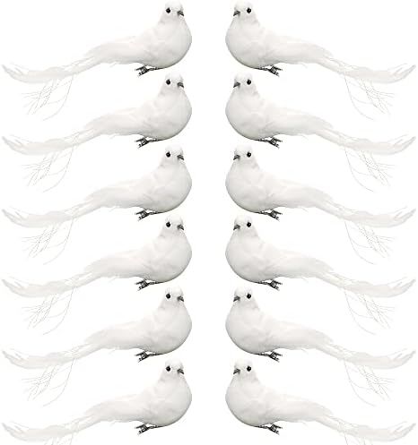 Amazon.com: 12 PCS Artificial Christmas White Feathered Birds Clip Set-Christmas White Doves with... | Amazon (US)