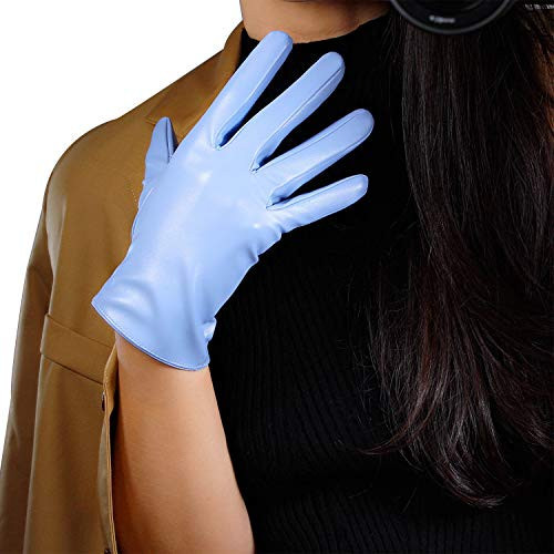 DooWay Women Short Leather Dress Gloves Baby Blue Faux Lambskin Soft for Costume Cosplay Party | Amazon (US)