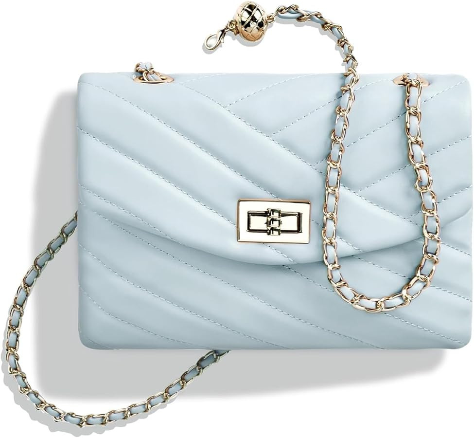 Quilted Leather Crossbody Bags for Women Small Purse with Gold Chain Strap Cute Shoulder Purses f... | Amazon (US)