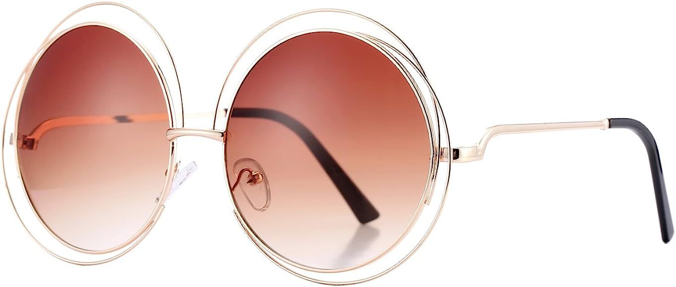 Women’s Double Circle Metal Wire Frame Oversized Round Sunglasses | Amazon (US)
