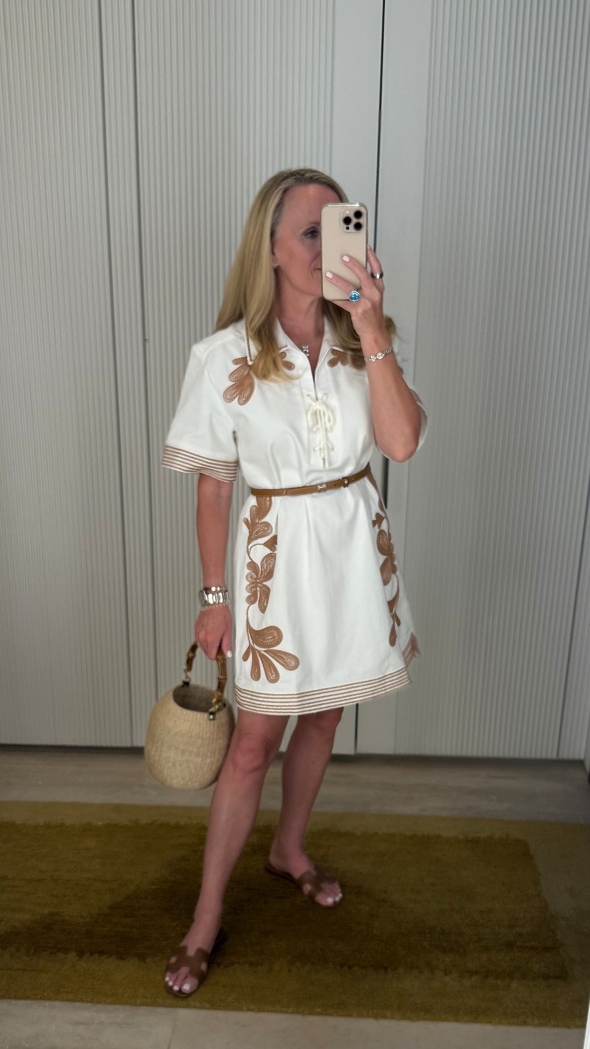 Tuckernuck cream shirt dress with brown crewel embroidery 
Runs large so size down. I letter it to give it shape. I’m 5’2” wearing XXS for size reference  

#LTKOver40 #LTKTravel #LTKootd