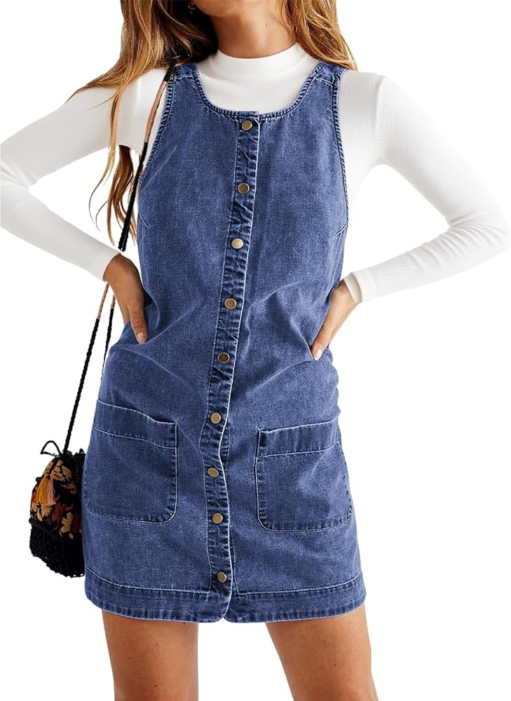 Yousify Womens Casual Sleeveless Denim Overalls Dresses Button Down Summer Jean Mini Dress 2025 T... | Amazon (US)