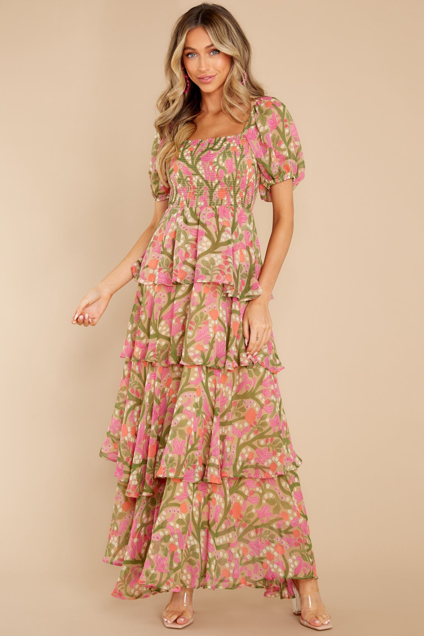 Feels Like Love Taupe Multi Floral Print Maxi Dress | Red Dress 