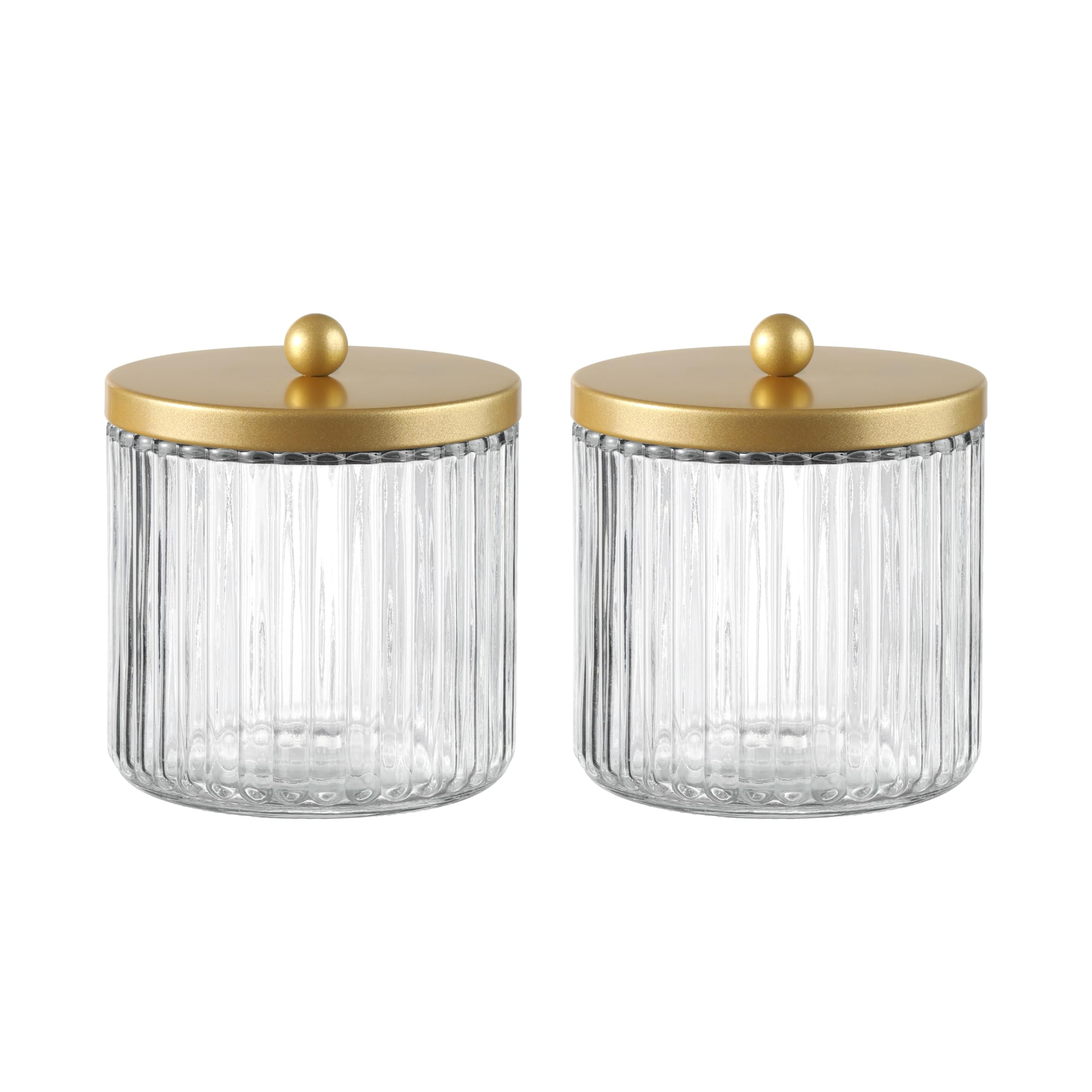 KMwares Matte Golden Yellow Set of 2 Glass Qtip Holder Dispenser Set for Cotton Ball, Swab, Round... | Amazon (US)