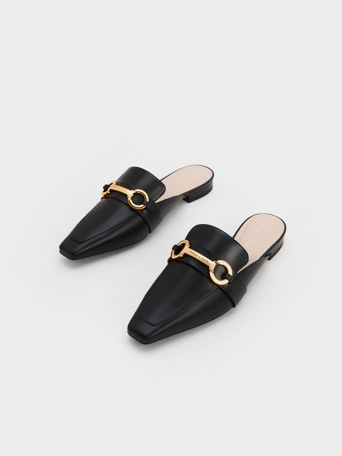 Metallic Accent Tapered Flat Mules - Black | Charles & Keith UK