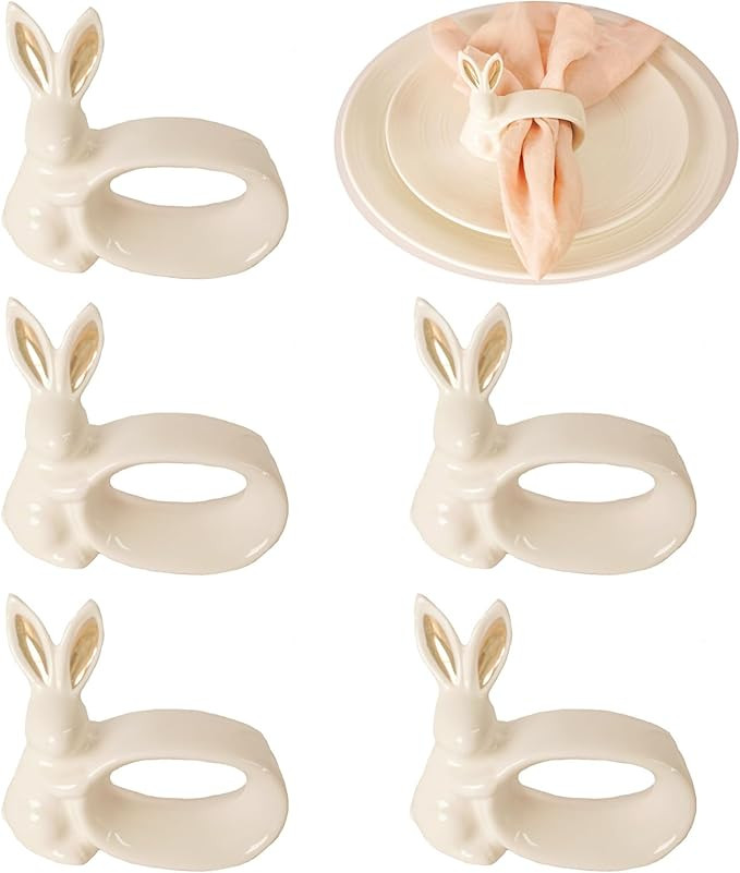 Easter Bunny Porcelain Napkin Rings Set of 6, Rabbit Napkin Ring Holders, White Bunny Ceramic Nap... | Amazon (US)