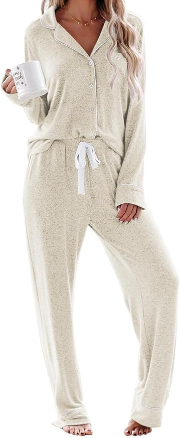 Aamikast Women's Pajama Sets Long Sleeve Button Down Sleepwear Nightwear Soft Pjs Lounge Sets | Amazon (US)