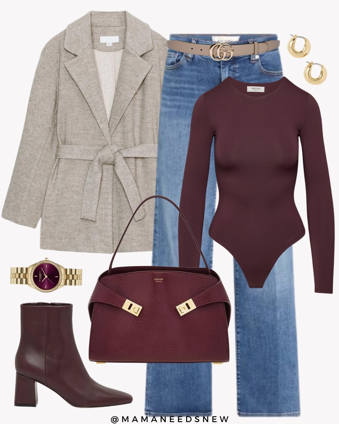 A fall outfit with belted blazer, bodysuit, jeans, shoulder bag, ankle boots, would wear to thanksgiving dinner 

#LTKHoliday #LTKStyleTip #LTKSaleAlert