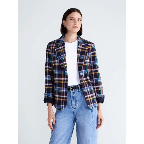 Free Assembly Women's and Women's Plus The Belmont Plaid Single Breasted Blazer, Sizes XS-4X | Walmart (US)